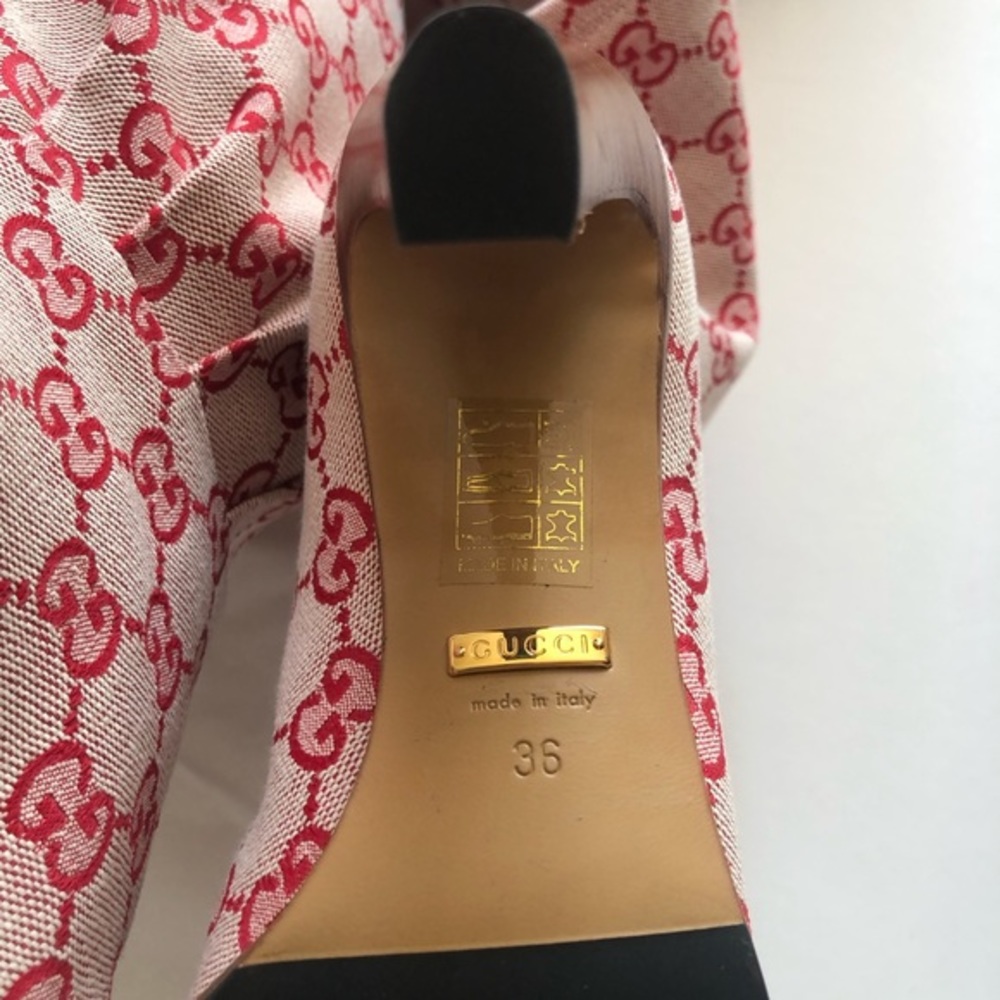 Gucci Red Patterned Heeled Boots - Picture 8 of 13